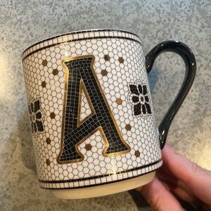 Anthropologie Bistro Tile Black & White Monogram Stoneware Mug Letter A